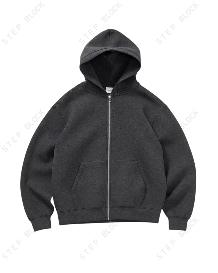 STEP BLOCK ST042 Minimalist Full-Zip Oversized Hoodie