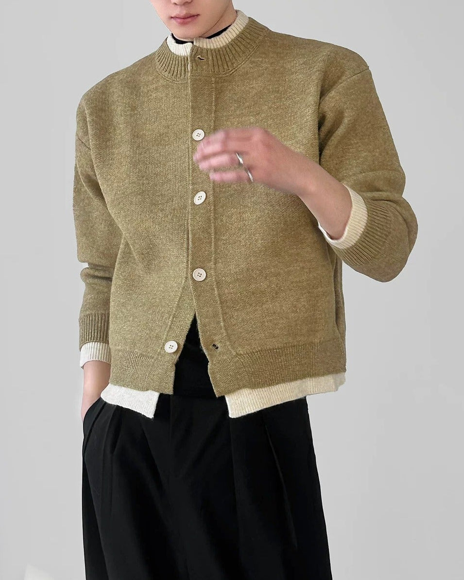Front view of Contrast Trim Knit Cardigan