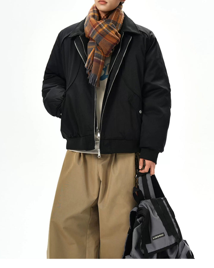 Side view of Shearling Collar Water-Resistant Workwear Bomber Jacket