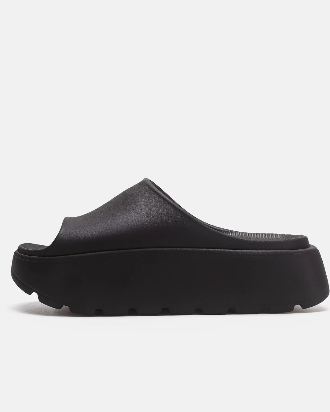 Close-up sole detail of Black Chunky Platform Slide Shoes