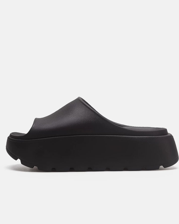 Close-up sole detail of Black Chunky Platform Slide Shoes