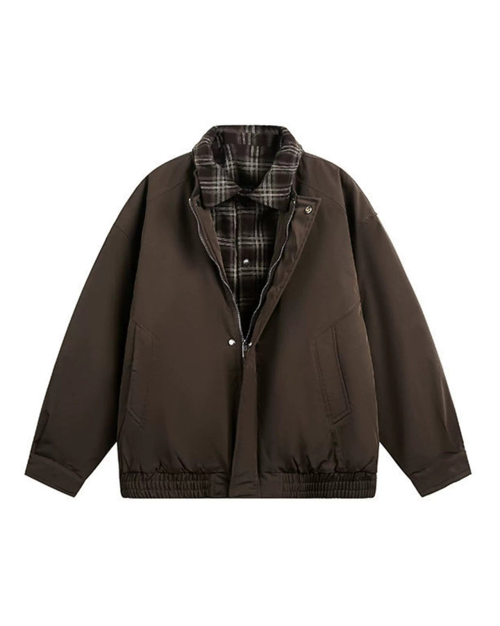 Additional product image of Plaid Lined Shearling Collar Washed Workwear Jacket
