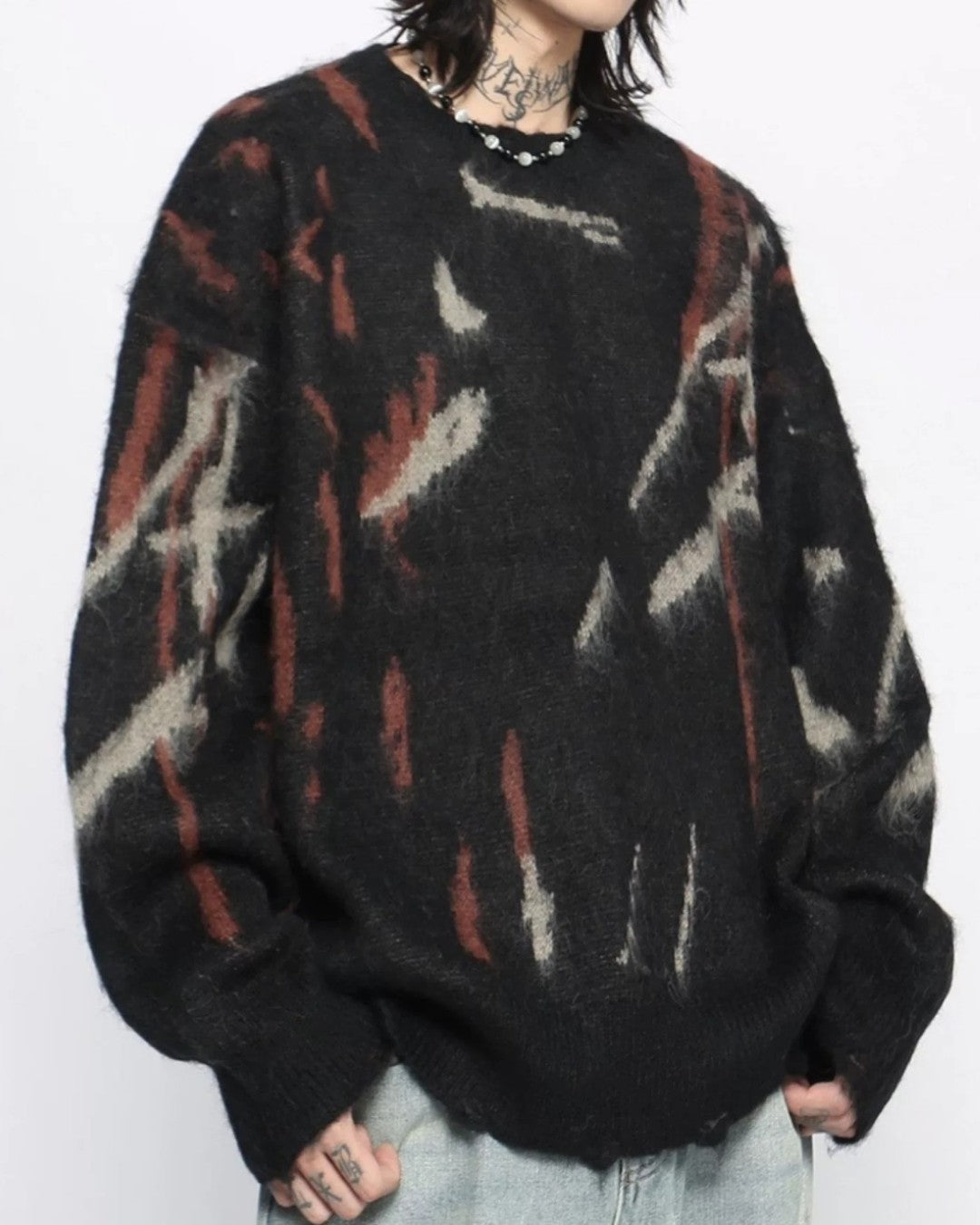 Back view of Distressed Abstract Sweater