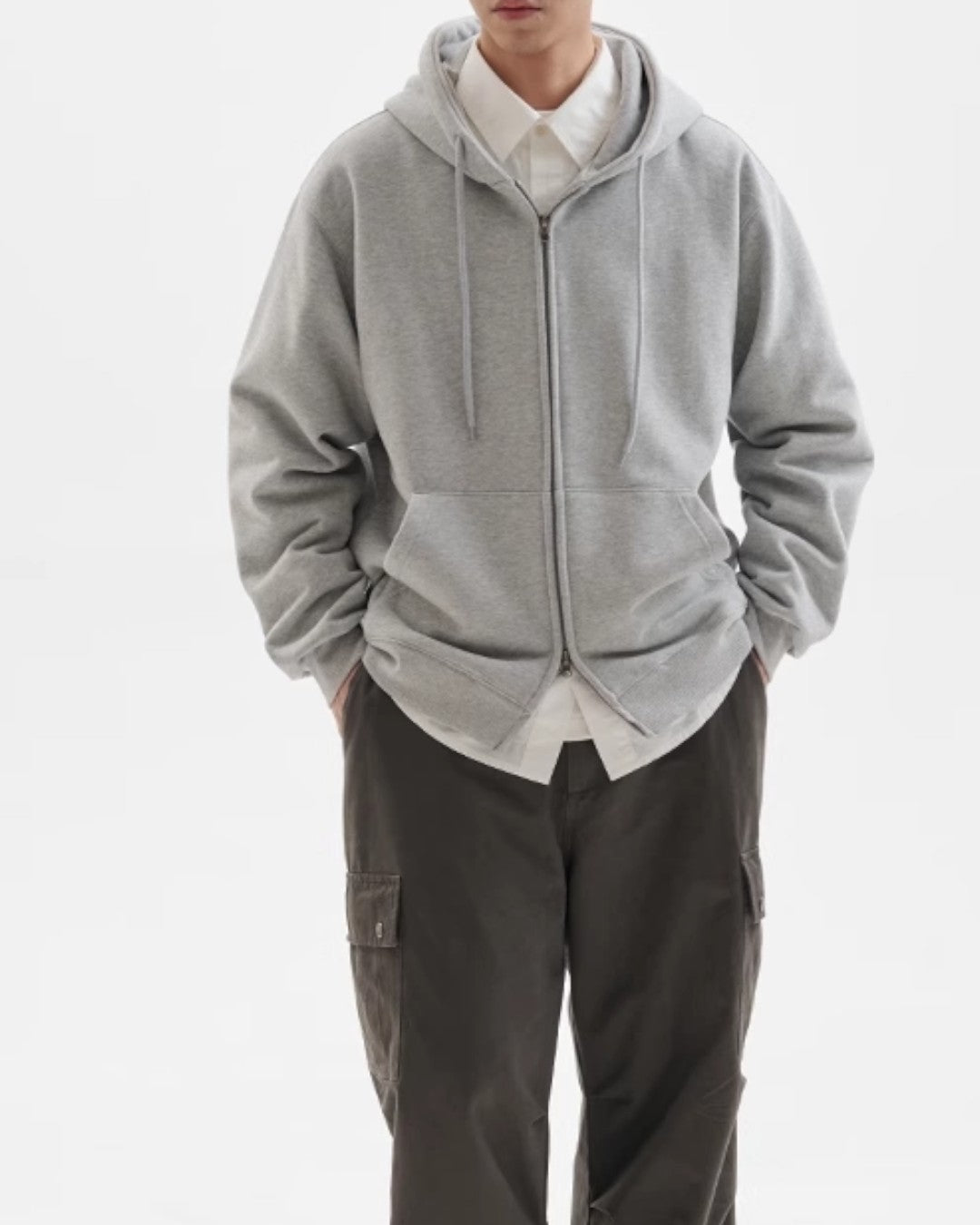 Side view of Minimalist Zip-Up Hoodie