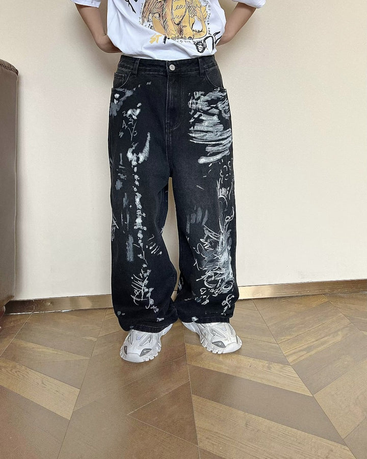 Back view of Graffiti Print Wide Leg Pants