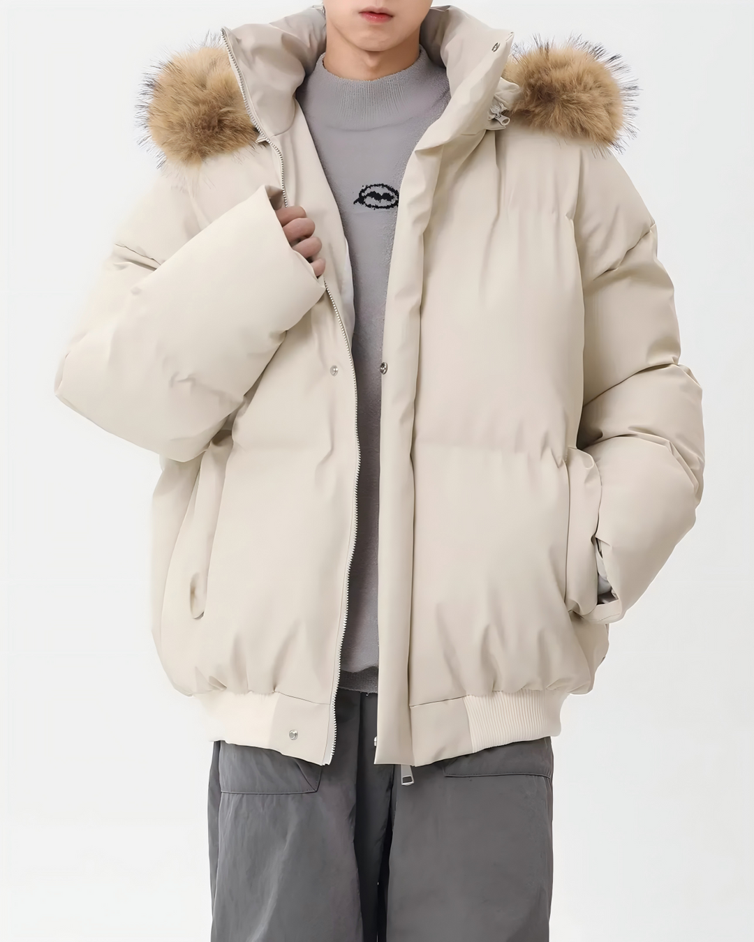 STEP BLOCK ST020 Oversized Fur Hooded Puffer Jacket