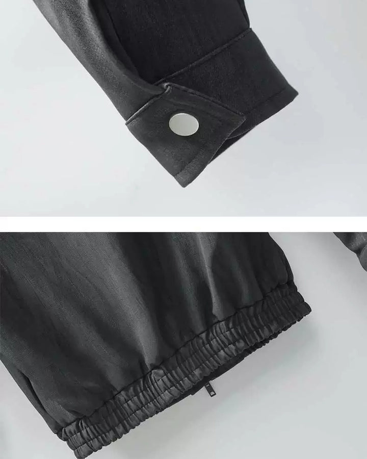 Back view of Washed Oversized Stand Collar Bomber Jacket