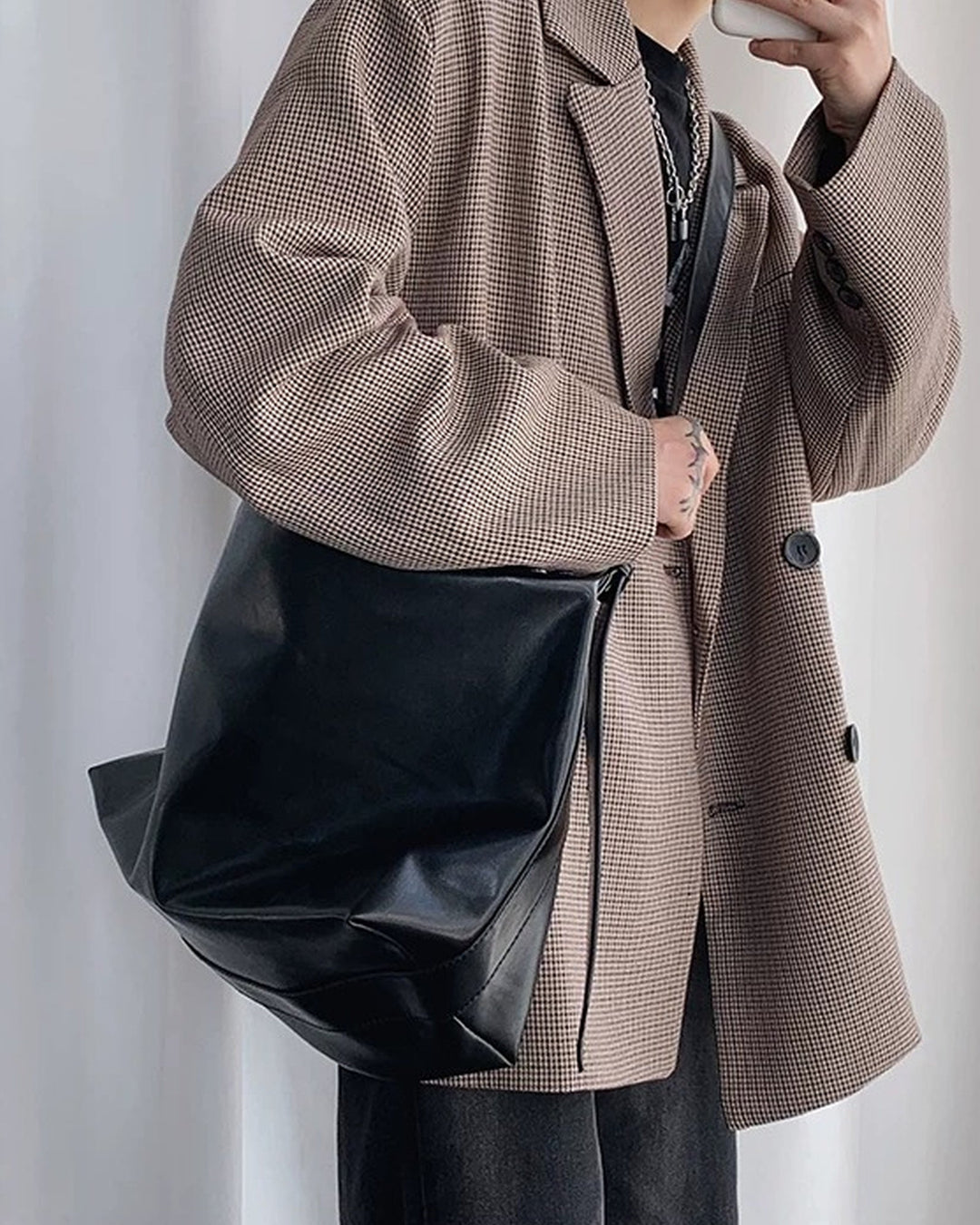 Additional product image of Oversized Tan Leather-Look Crossbody and Shoulder Bag