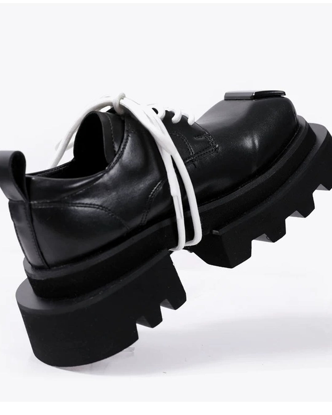 Additional product image of Black Leather Square-Toe Chunky Platform Shoes