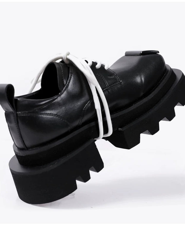 Additional product image of Black Leather Square-Toe Chunky Platform Shoes