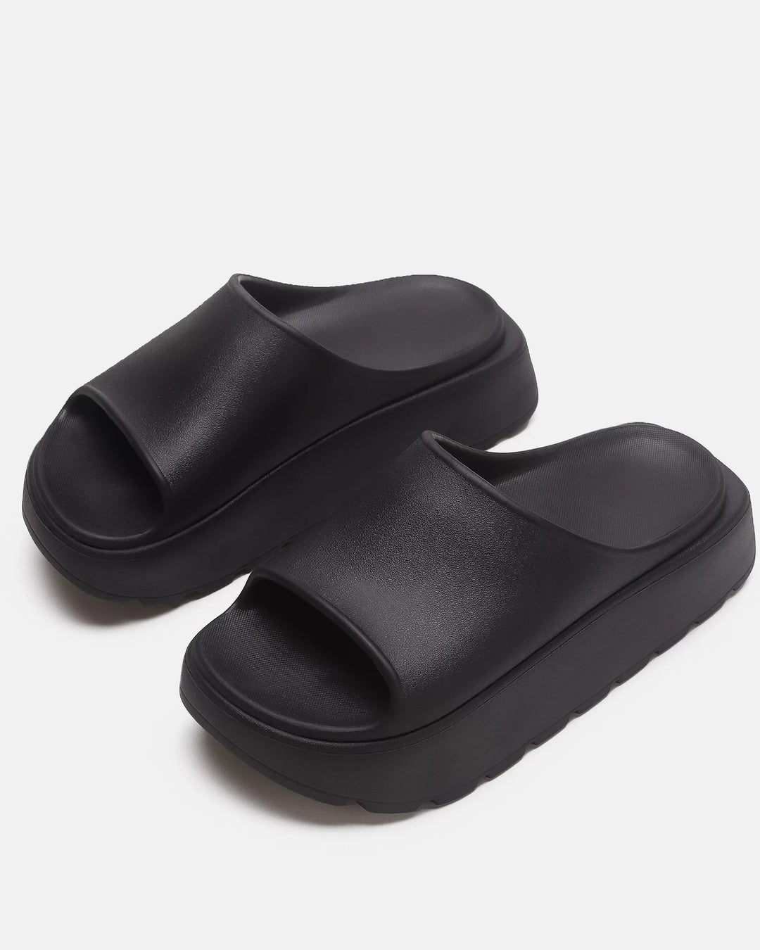 Back view of Black Chunky Platform Slide Shoes