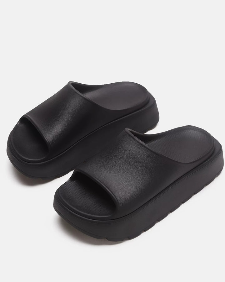 Back view of Black Chunky Platform Slide Shoes
