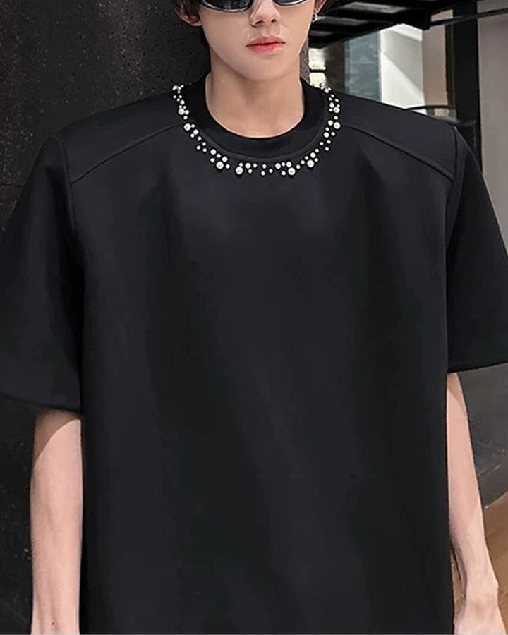 Side view of Oversized T-Shirt with Chain Neck Detail