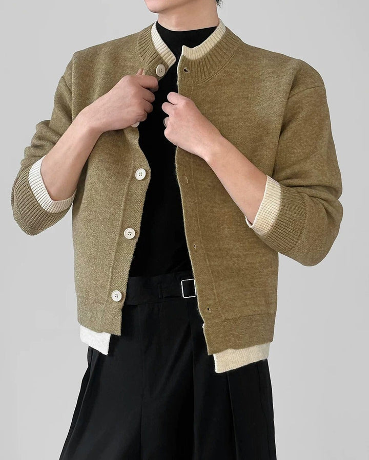 Side view of Contrast Trim Knit Cardigan