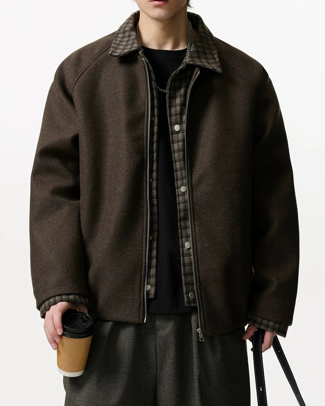 Additional product image of Plaid Contrast Lined Stand Collar Oversized Workwear Jacket