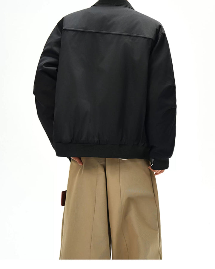 Back view of Shearling Collar Water-Resistant Workwear Bomber Jacket