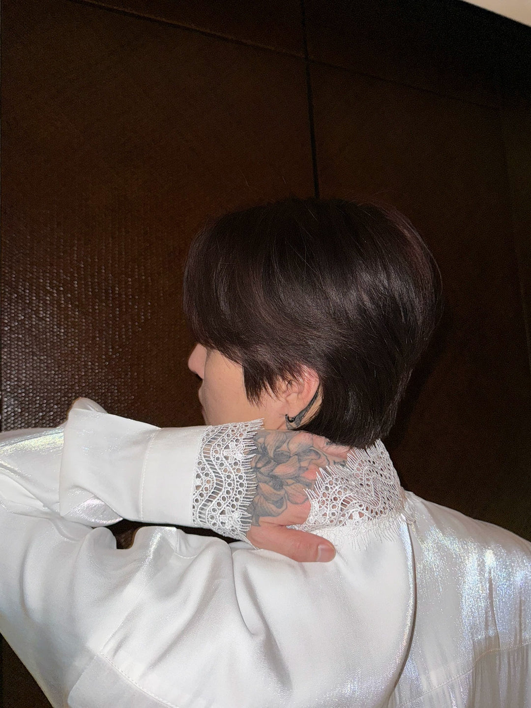 Additional product image of Lace Trim Tie Long Sleeve Shirt