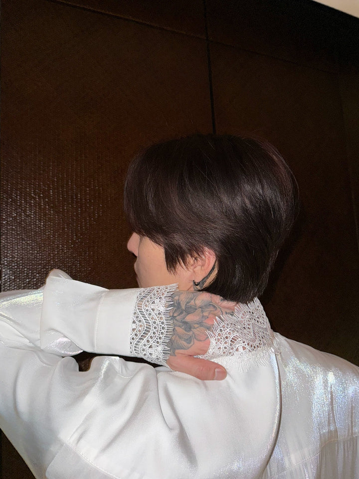 Additional product image of Lace Trim Tie Long Sleeve Shirt
