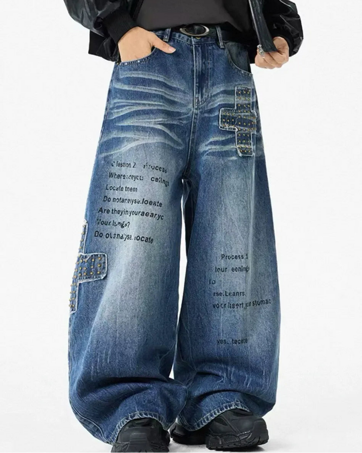 Front view of Vintage Graffiti Baggy Jeans