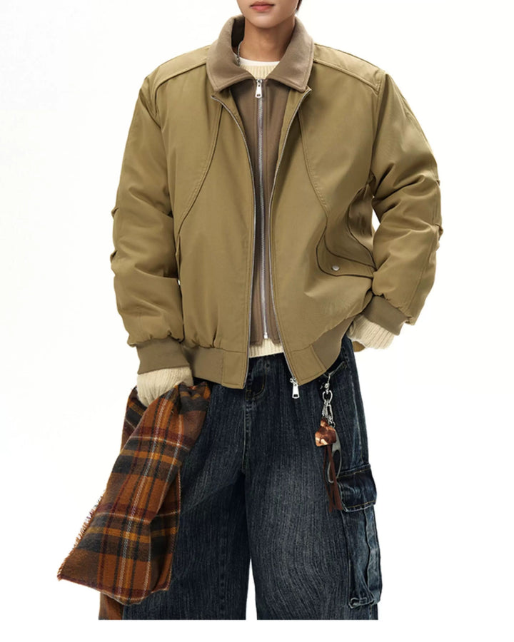 Lifestyle styling view of Shearling Collar Water-Resistant Workwear Bomber Jacket