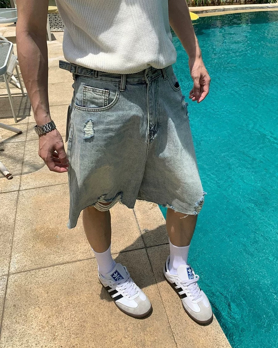 BRYNOR Vintage Washed Distressed Denim Shorts product photo