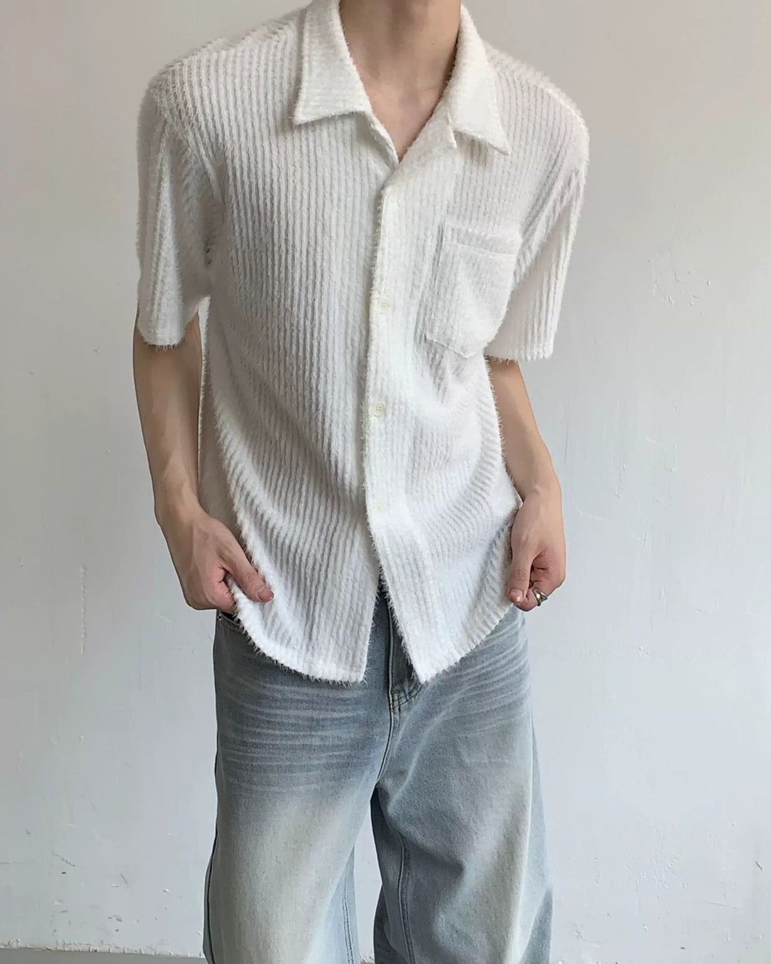 Front view of Crinkle Camp Collar Shirt