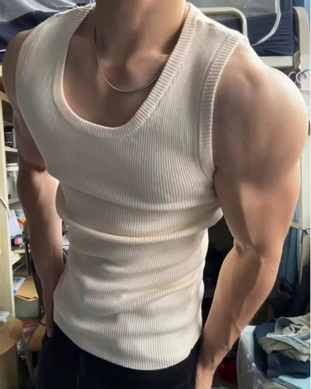Back view of Ribbed Knit Slim Fit Tank Top