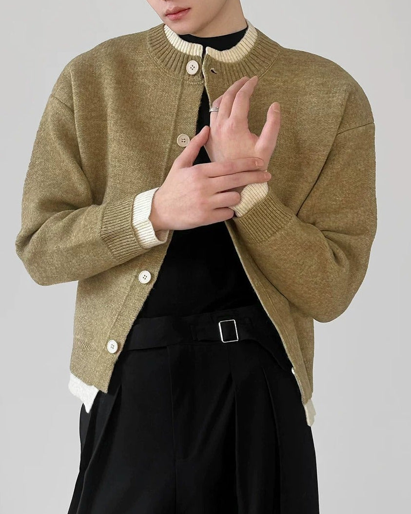 Back view of Contrast Trim Knit Cardigan