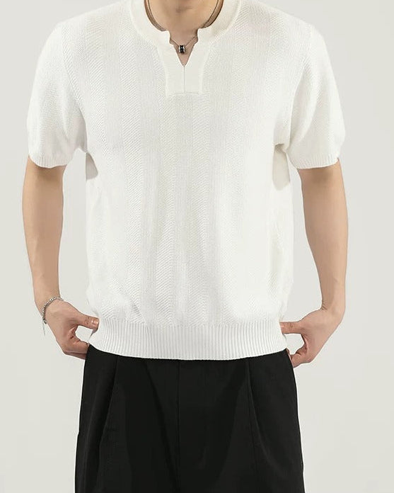 Back view of Textured V-Neck Oversized T-Shirt