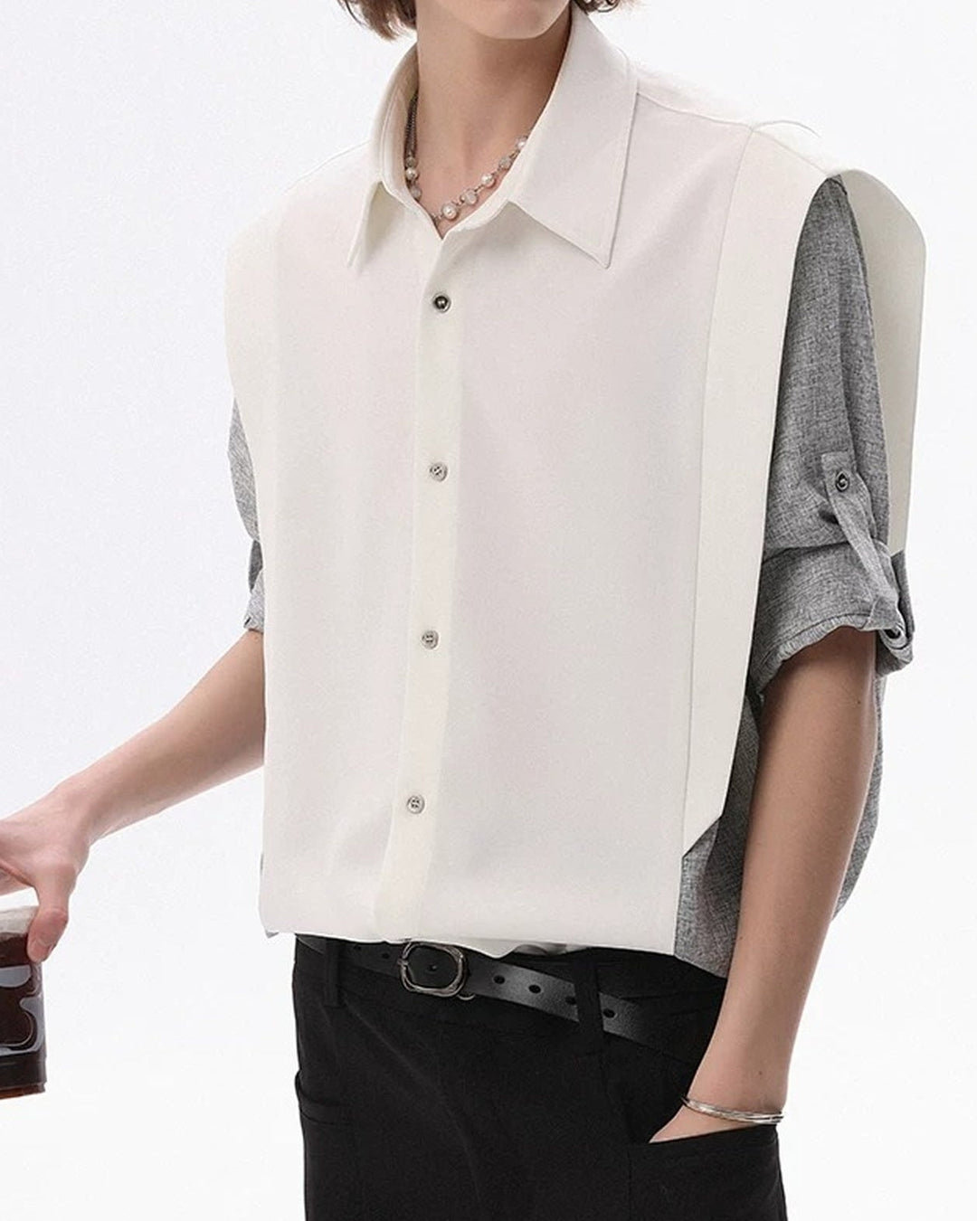 Lifestyle styling view of Color Block Patchwork Shirt
