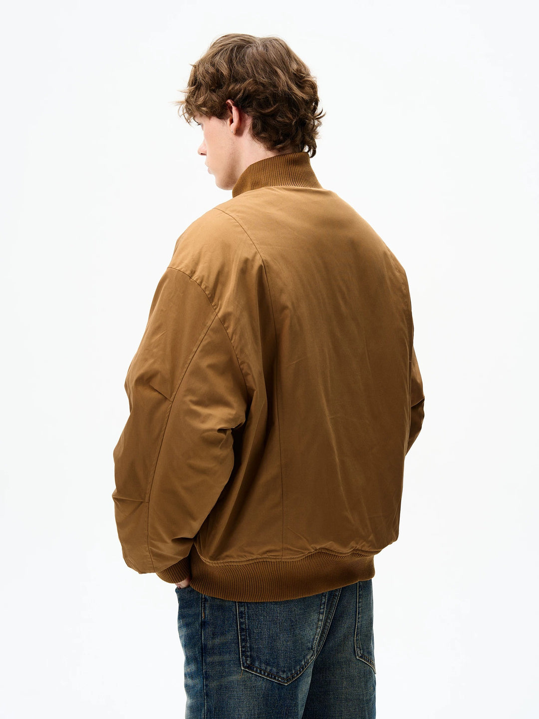 Side view of Oversized Stand Collar Padded Bomber Jacket