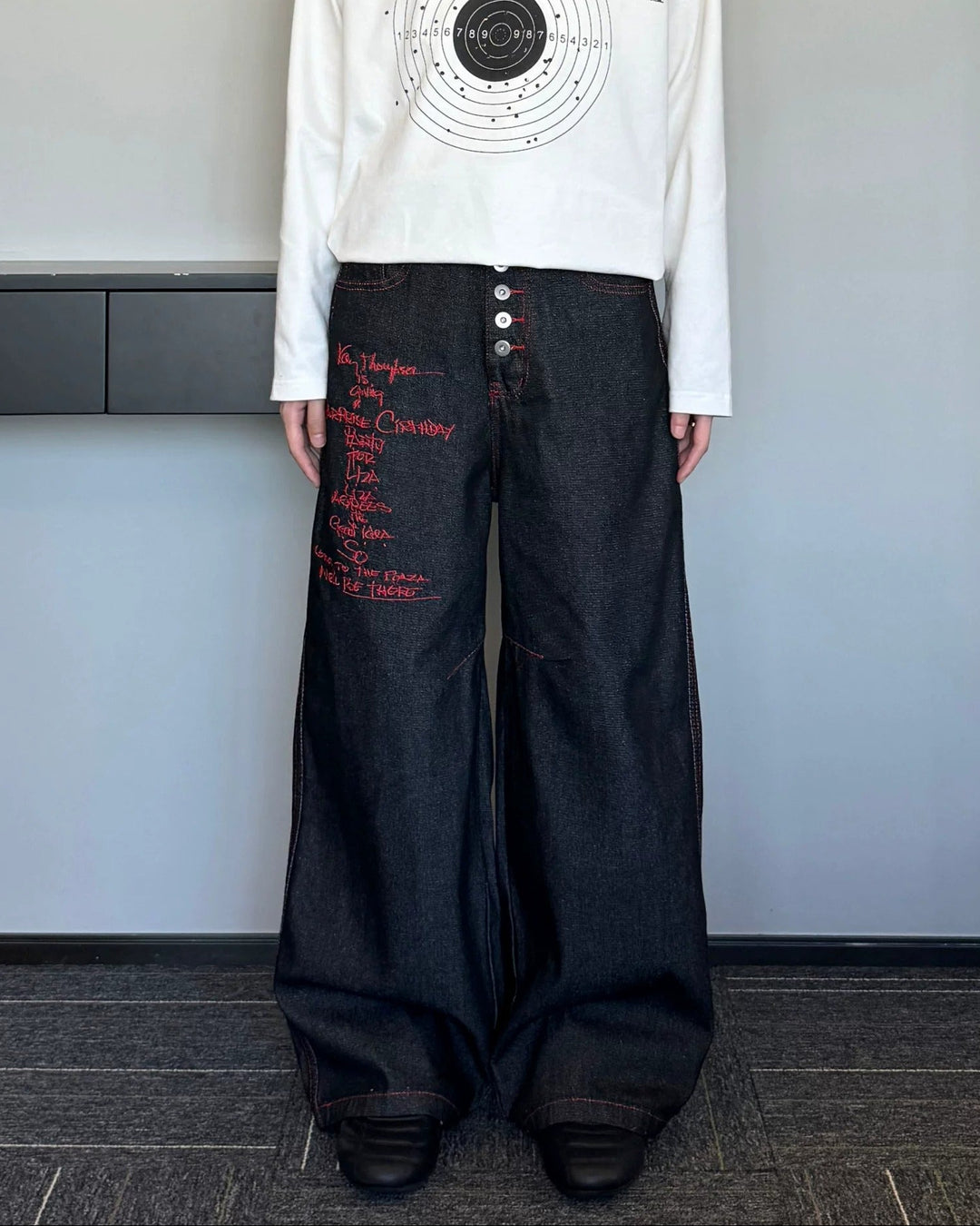 Red Patch Black Baggy Jeans