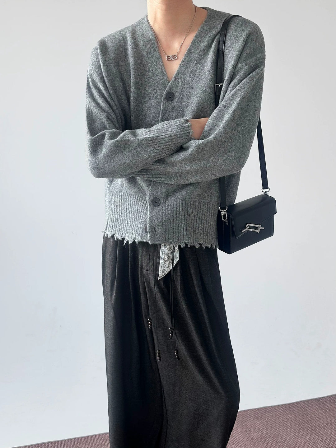 Additional product image of Distressed V-Neck Knit Cardigan