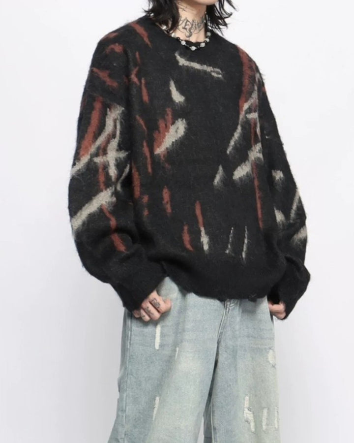 Front view of Distressed Abstract Sweater