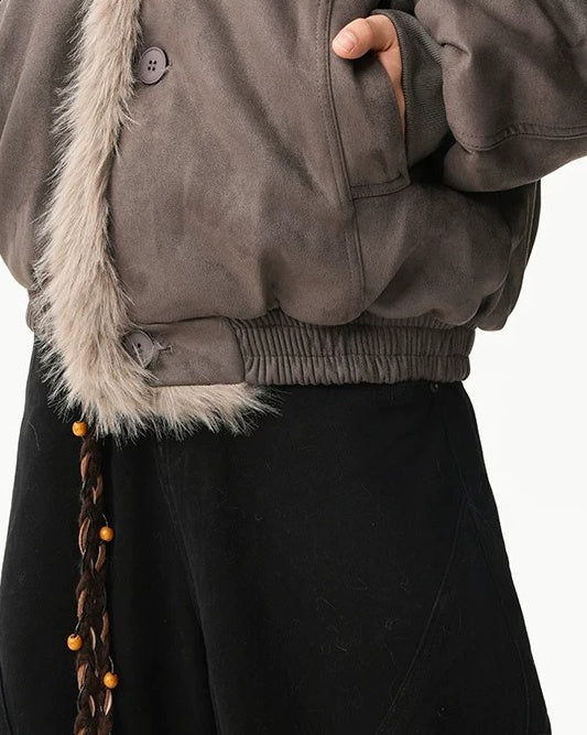 Additional product image of Reversible Shearling Lined Ribbed Collar Bomber Jacket