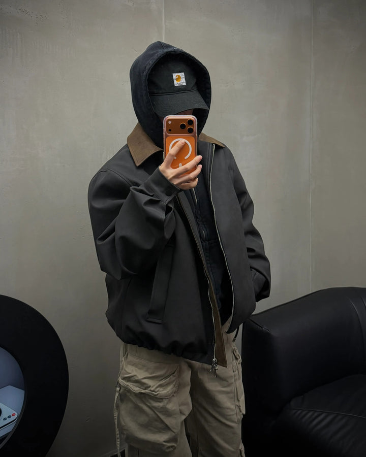 Side view of Contrast Collar Harrington Jacket
