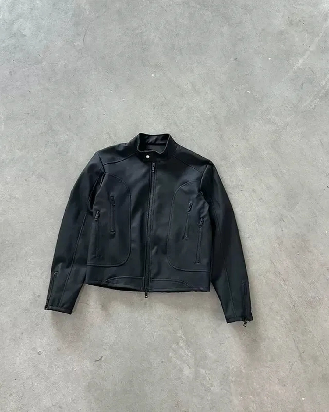 Additional product image of Minimalist Stand Collar Washed Zip-Up Harrington Jacket