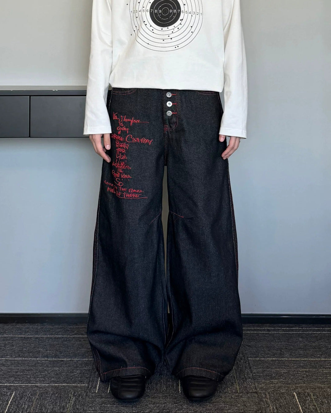 Red Patch Black Baggy Jeans