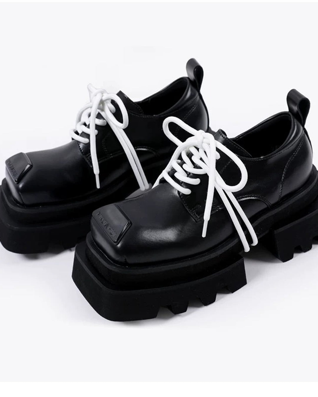 Additional product image of Black Leather Square-Toe Chunky Platform Shoes