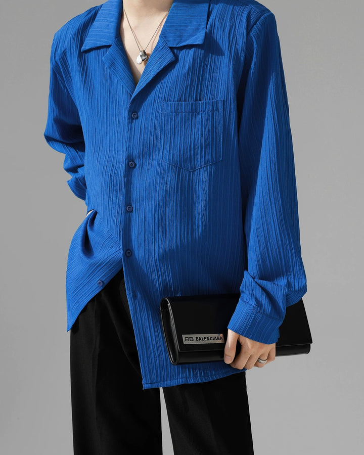 Close-up detail of Crinkle Camp Collar Long Sleeve Shirt