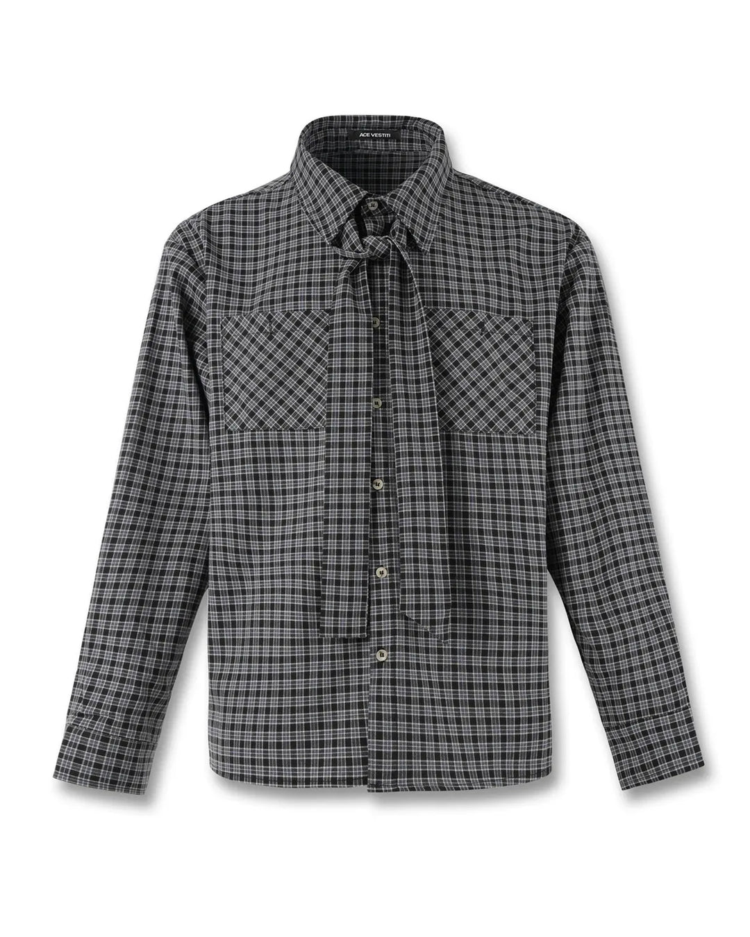Back view of Checkerboard Neck Tie Shirt