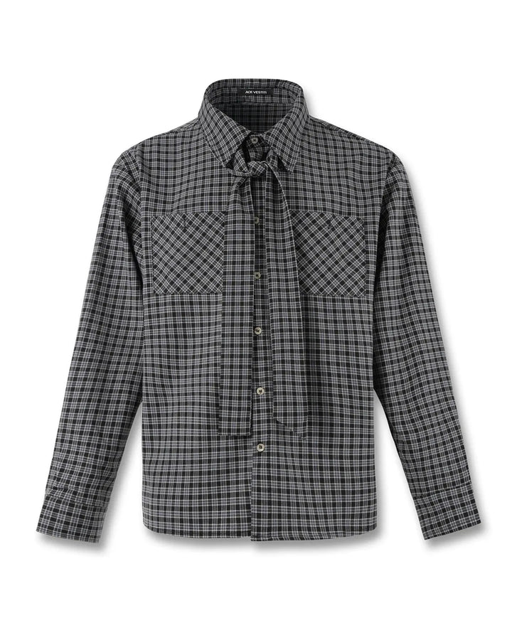 Back view of Checkerboard Neck Tie Shirt