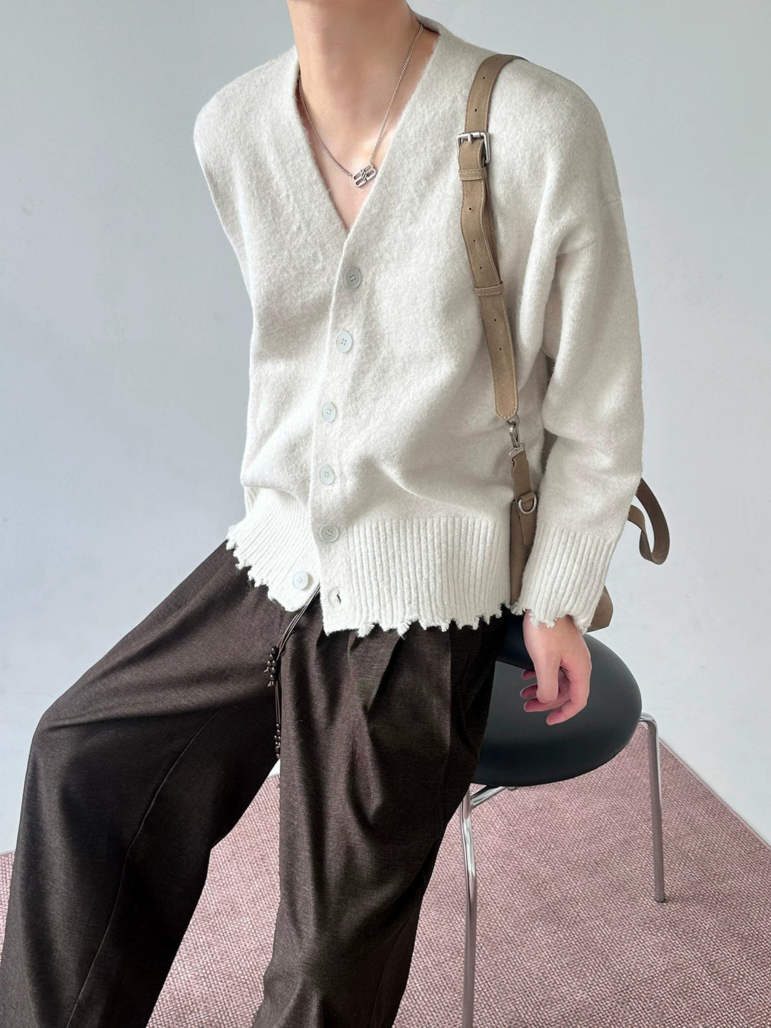 Additional product image of Distressed V-Neck Knit Cardigan