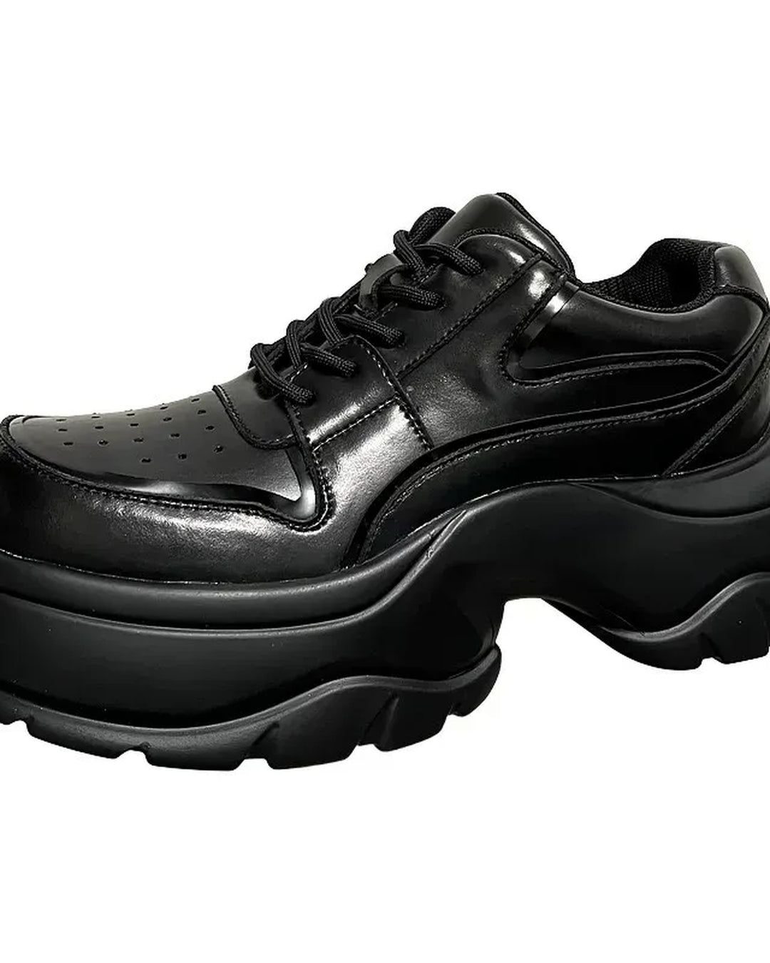 Front view of Black Leather Chunky Platform Shoes