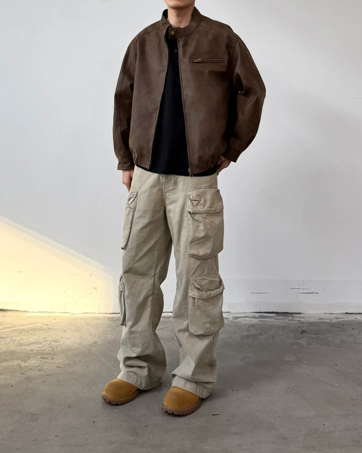 Back view of Minimalist Harrington Zip-Up Jacket