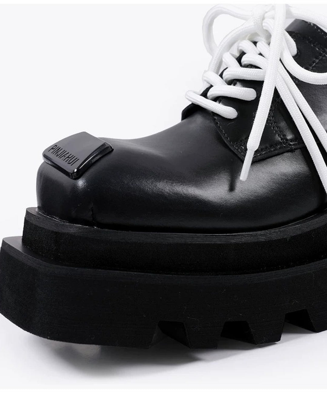 Additional product image of Black Leather Square-Toe Chunky Platform Shoes