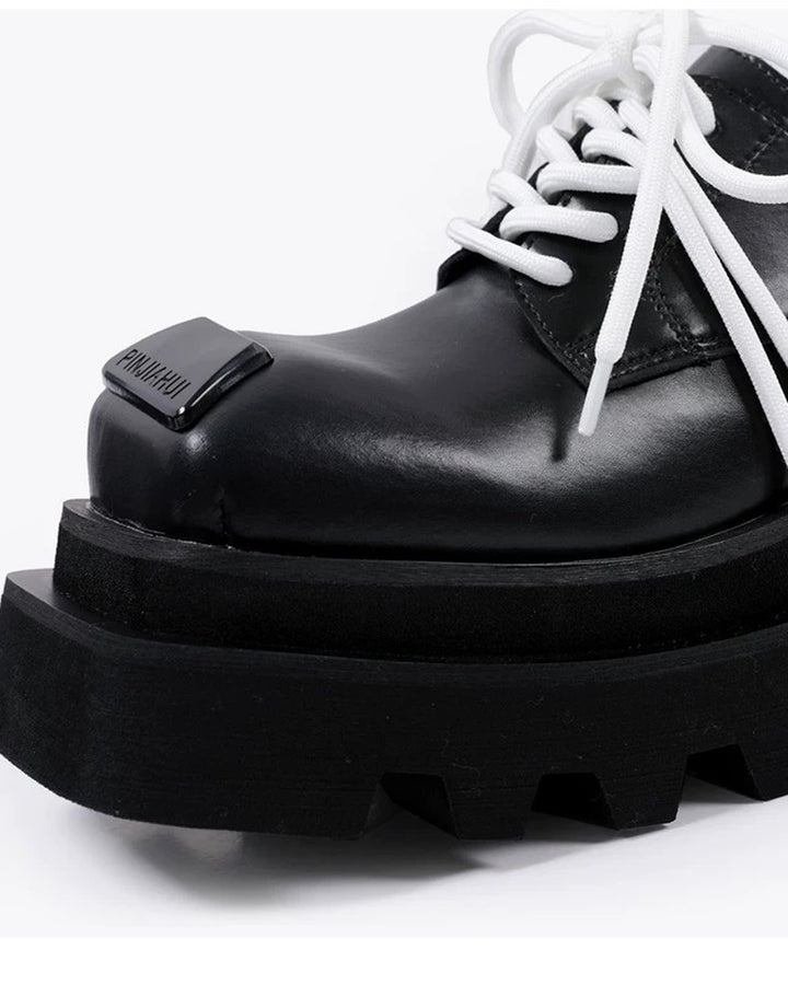 Additional product image of Black Leather Square-Toe Chunky Platform Shoes