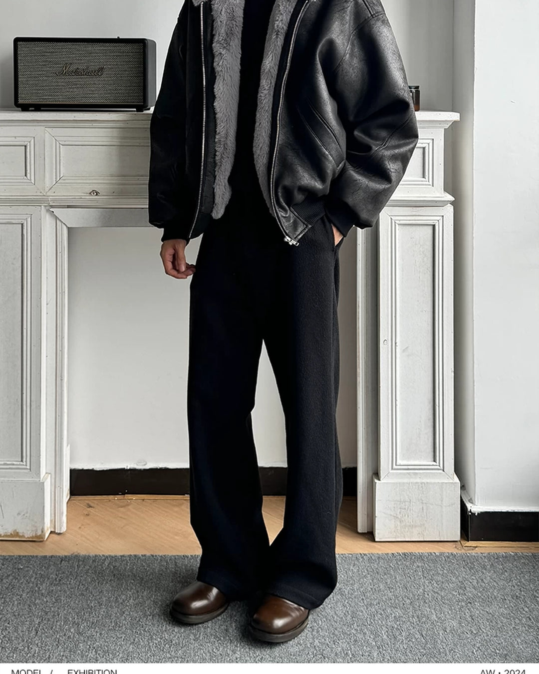 Close-up detail of Reversible Shearling Lined Faux Leather Hooded Bomber Jacket