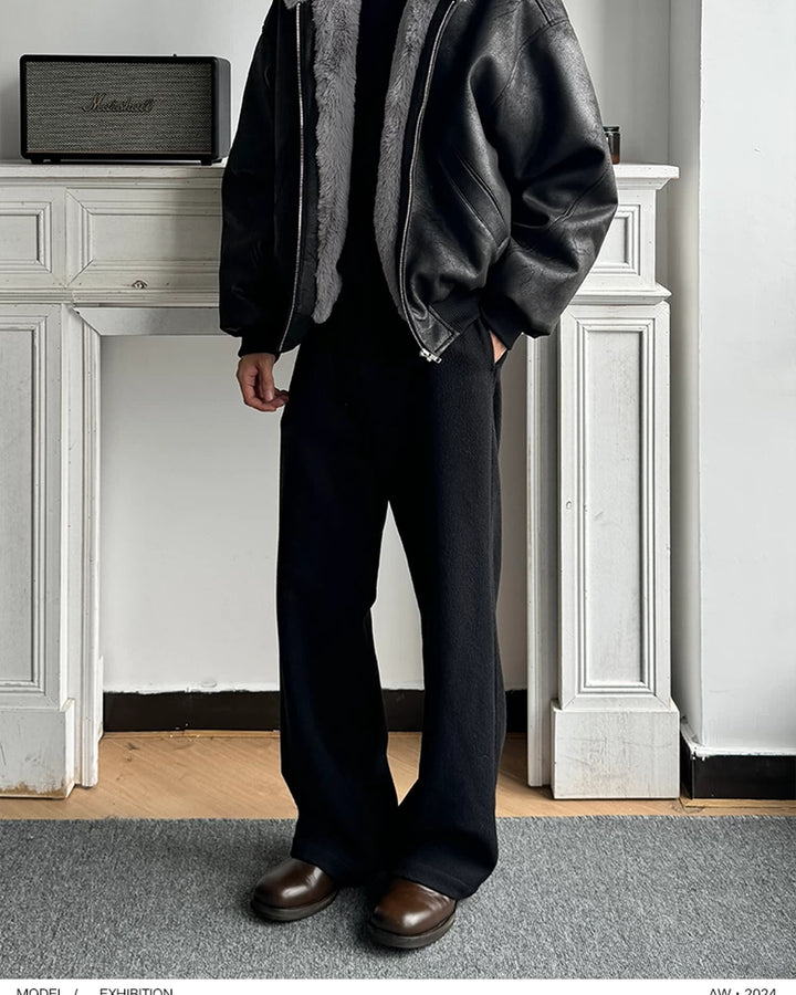 Close-up detail of Reversible Shearling Lined Faux Leather Hooded Bomber Jacket