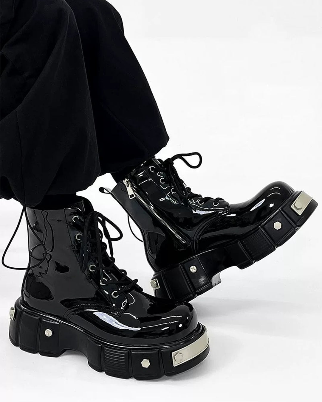 Additional product image of Black Patent Leather Gothic Chunky Platform Shoes